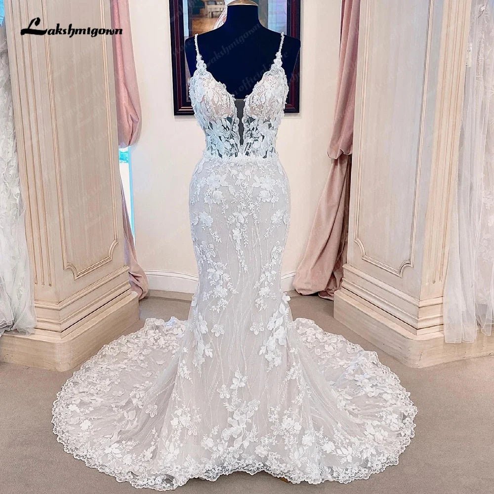 NumberSea - NumberSea Princess Lace Mermaid Wedding Dresses For Women Vestido De Novia 2025 V Neck Boho Bridal Gowns Open Back