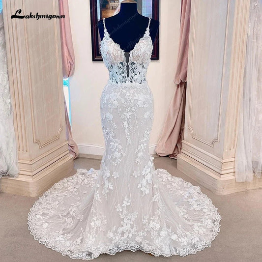 NumberSea - NumberSea Princess Lace Mermaid Wedding Dresses For Women Vestido De Novia 2025 V Neck Boho Bridal Gowns Open Back