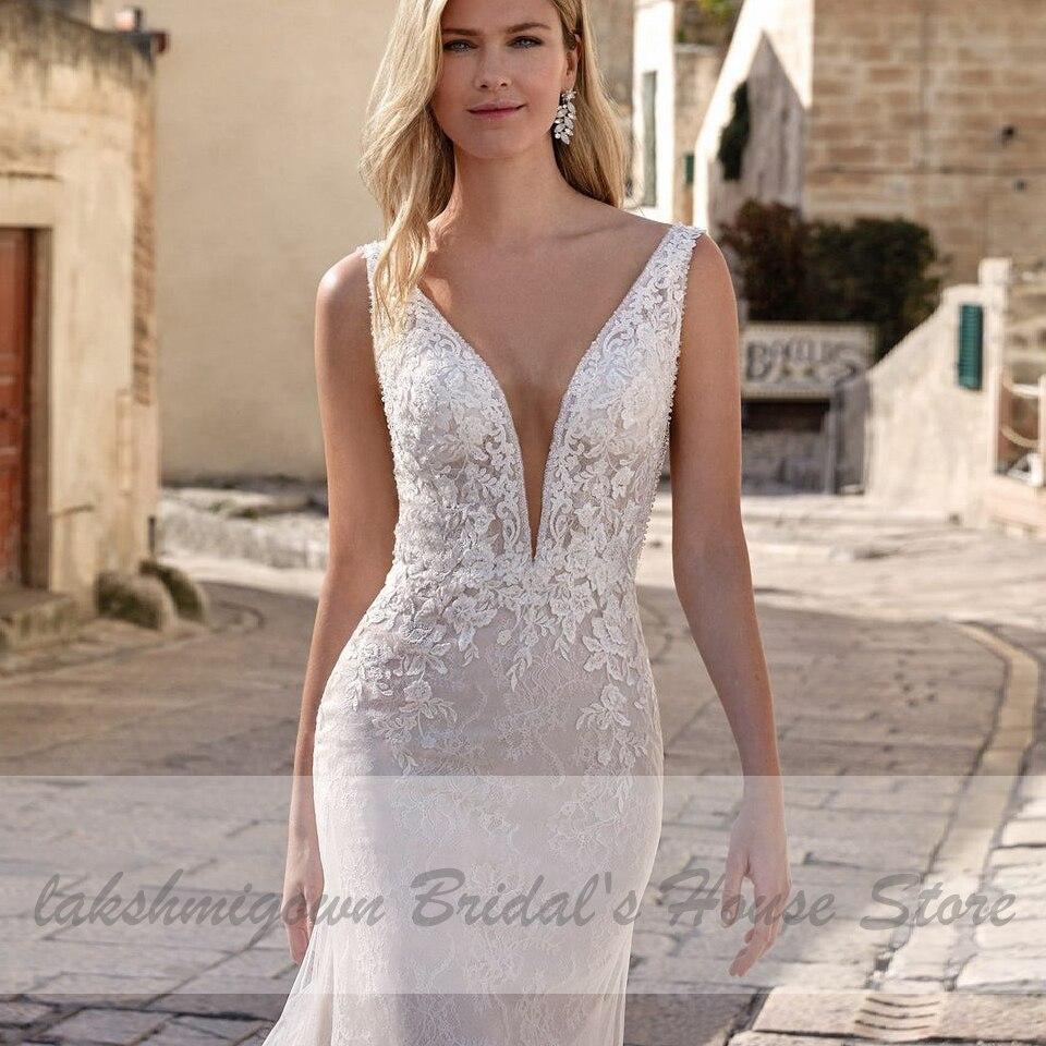 NumberSea - NumberSea Princess Mermaid Wedding Dress Women Elegant Lace V - neck