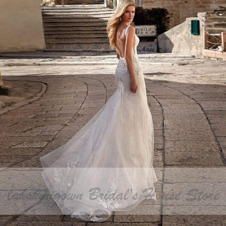 NumberSea - NumberSea Princess Mermaid Wedding Dress Women Elegant Lace V - neck