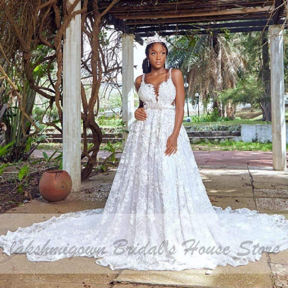 NumberSea - NumberSea Princesse Mariage African Luxury Crystal Lace Wedding Dress