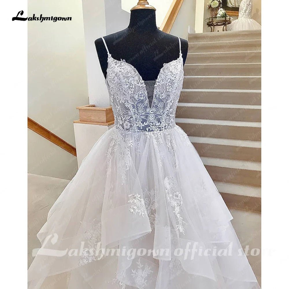 NumberSea - NumberSea Puffy Tulle Wedding Dress 2025 Vestidos Civil Boho Spaghetti Strap Long Bride Dress Elegant Party Gowns