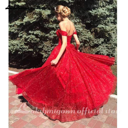 NumberSea - NumberSea Red Off The Shoulder Wedding Dress Sequins Cheap