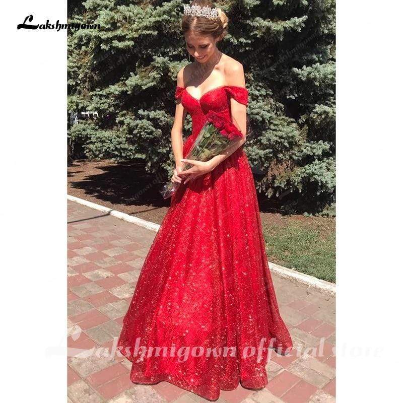 NumberSea - NumberSea Red Off The Shoulder Wedding Dress Sequins Cheap