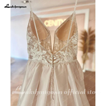 NumberSea - NumberSea Robe Civil Boho Champagne Lace V Neck A Line Beach Wedding Dress 2025 Bridal Gowns Custom Made Vestidos