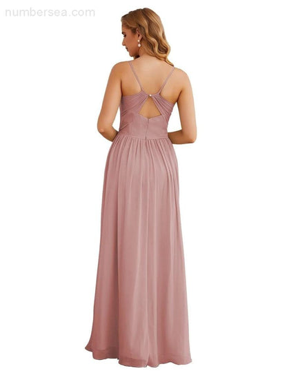 NumberSea - Numbersea Spaghetti Strap Bridesmaid Dresses Long Formal Party Prom Gowns 28060