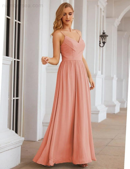 NumberSea - Numbersea Spaghetti Strap Bridesmaid Dresses Long Formal Party Prom Gowns 28060