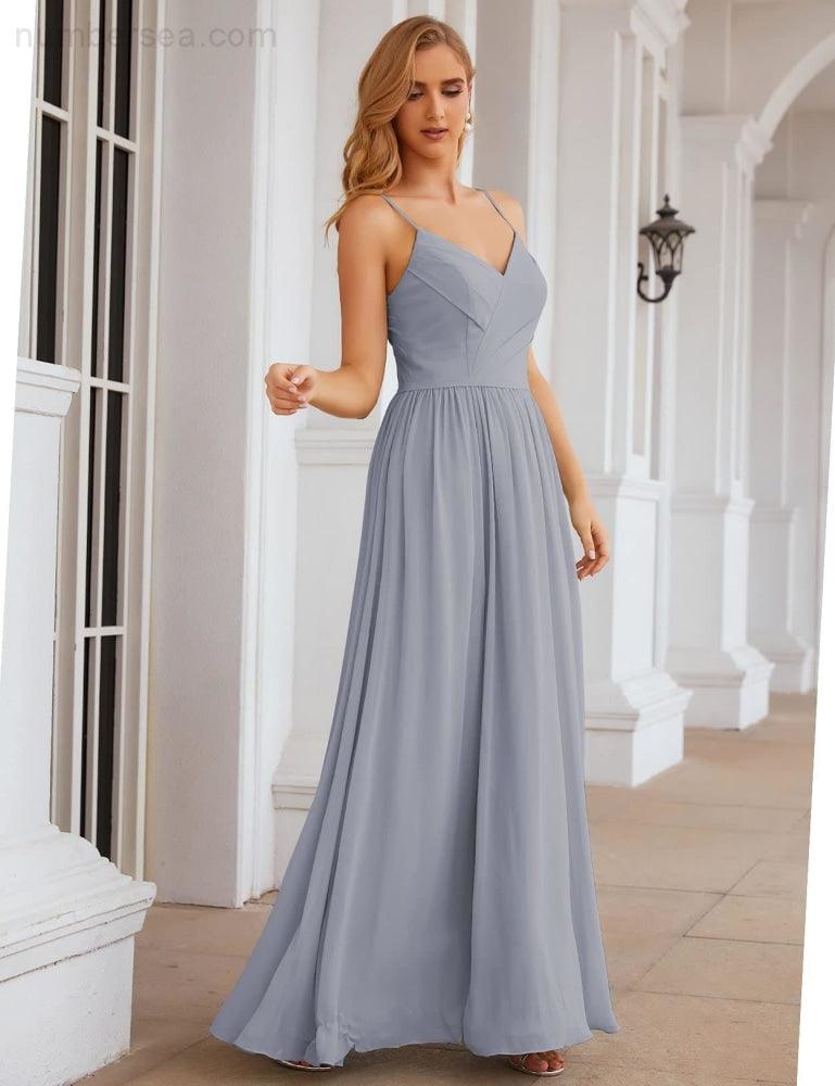 NumberSea - Numbersea Spaghetti Strap Bridesmaid Dresses Long Formal Party Prom Gowns 28060