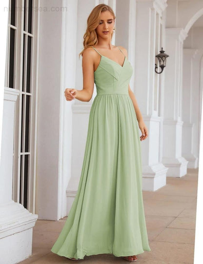 NumberSea - Numbersea Spaghetti Strap Bridesmaid Dresses Long Formal Party Prom Gowns 28060