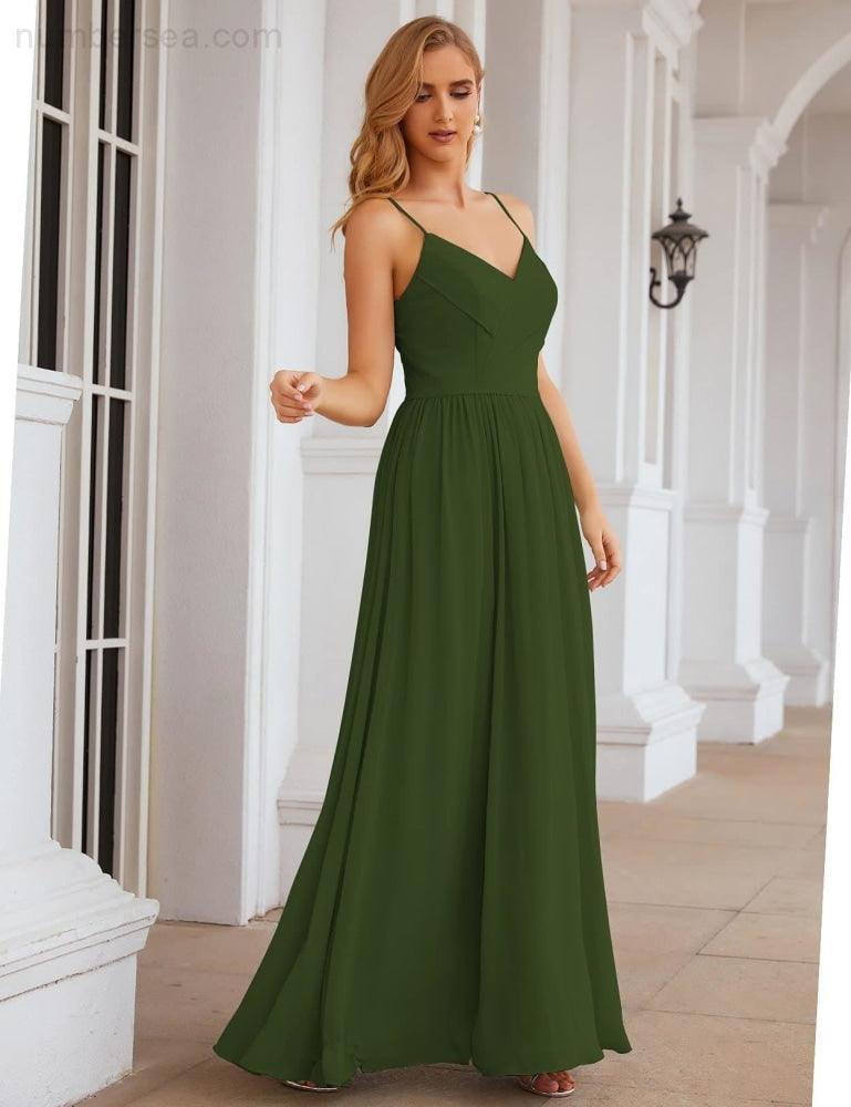 NumberSea - Numbersea Spaghetti Strap Bridesmaid Dresses Long Formal Party Prom Gowns 28060