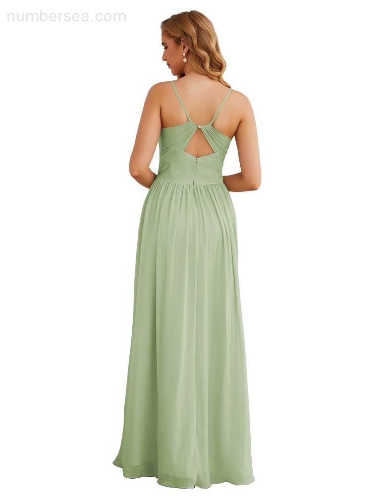 NumberSea - Numbersea Spaghetti Strap Bridesmaid Dresses Long Formal Party Prom Gowns 28060