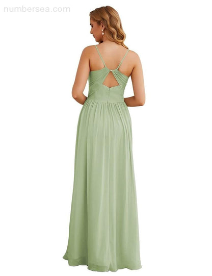 NumberSea - Numbersea Spaghetti Strap Bridesmaid Dresses Long Formal Party Prom Gowns 28060