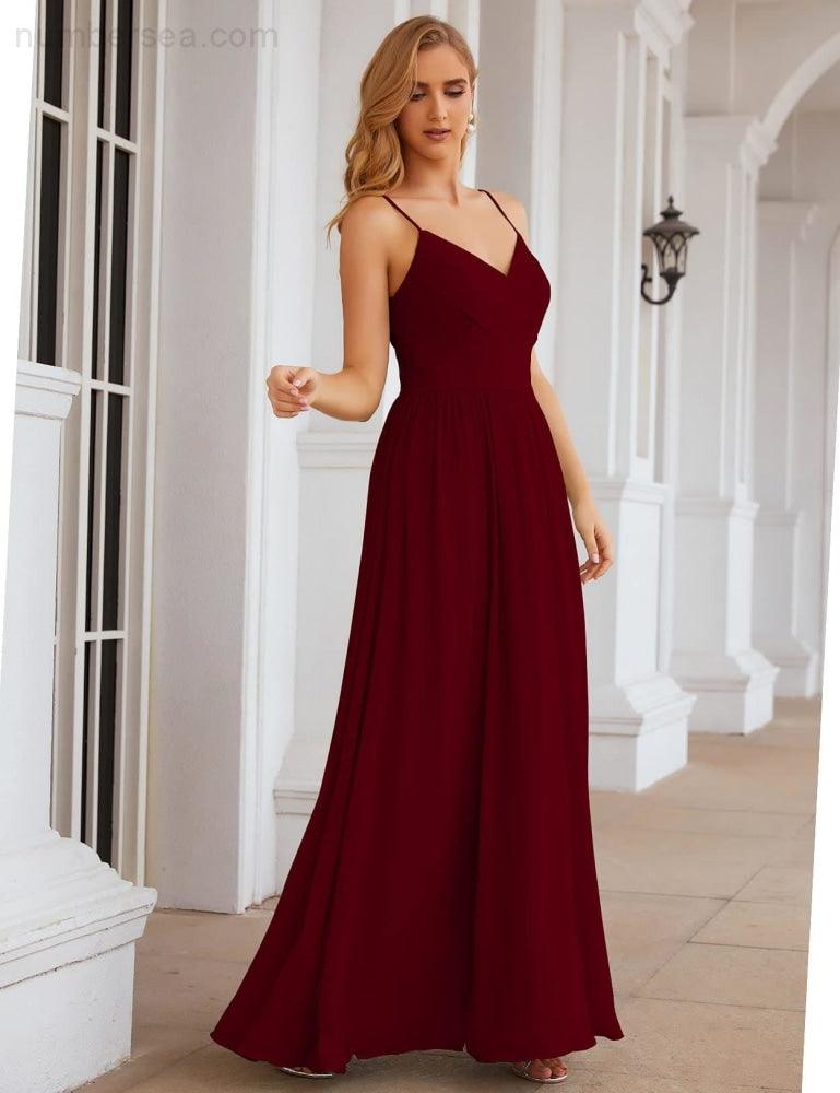 NumberSea - Numbersea Spaghetti Strap Bridesmaid Dresses Long Formal Party Prom Gowns 28060