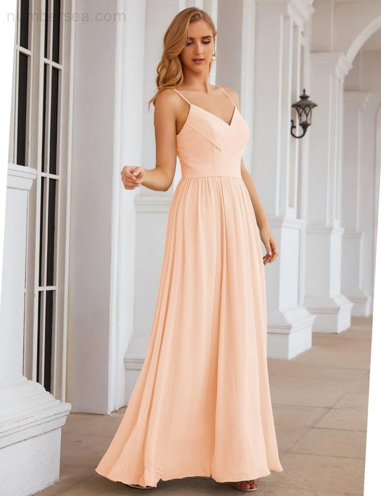 NumberSea - Numbersea Spaghetti Strap Bridesmaid Dresses Long Formal Party Prom Gowns 28060