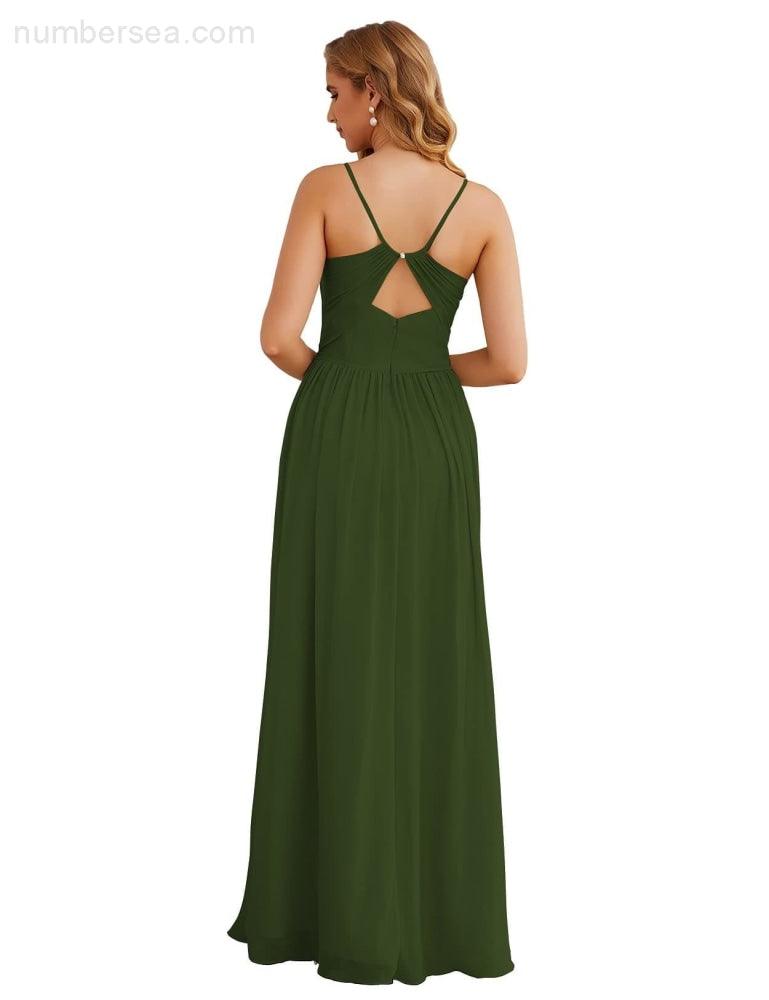 NumberSea - Numbersea Spaghetti Strap Bridesmaid Dresses Long Formal Party Prom Gowns 28060