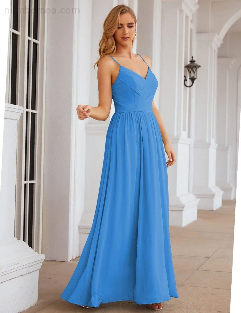 NumberSea - Numbersea Spaghetti Strap Bridesmaid Dresses Long Formal Party Prom Gowns 28060