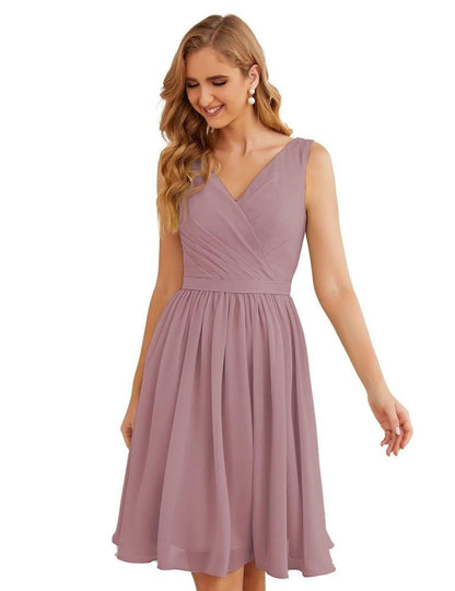 NumberSea - Numbersea V - Neck Bridesmaid Dresses Chiffon Short Knee Length Formal Prom Gowns for Women Party Homecoming SEA28062