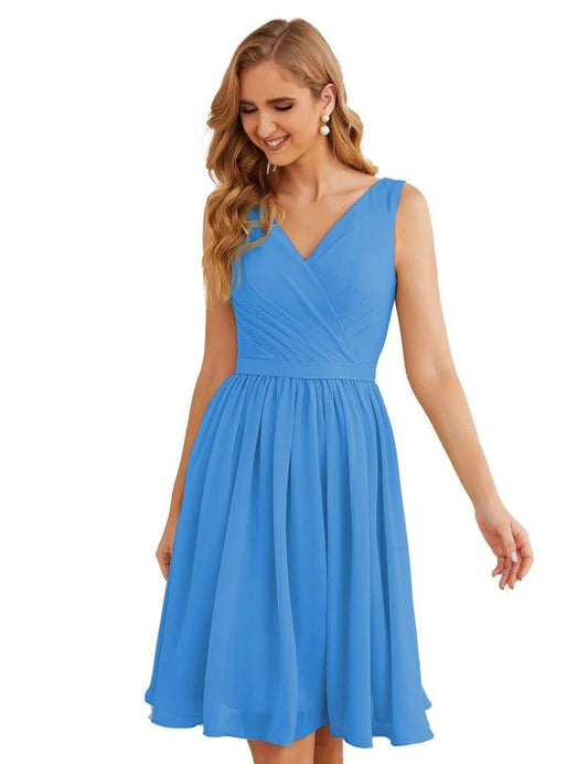 NumberSea - Numbersea V - Neck Bridesmaid Dresses Chiffon Short Knee Length Formal Prom Gowns for Women Party Homecoming SEA28062