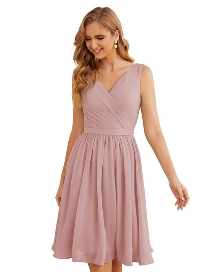 NumberSea - Numbersea V - Neck Bridesmaid Dresses Chiffon Short Knee Length Formal Prom Gowns for Women Party Homecoming SEA28062