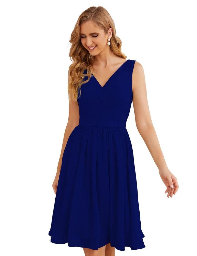 NumberSea - Numbersea V - Neck Bridesmaid Dresses Chiffon Short Knee Length Formal Prom Gowns for Women Party Homecoming SEA28062