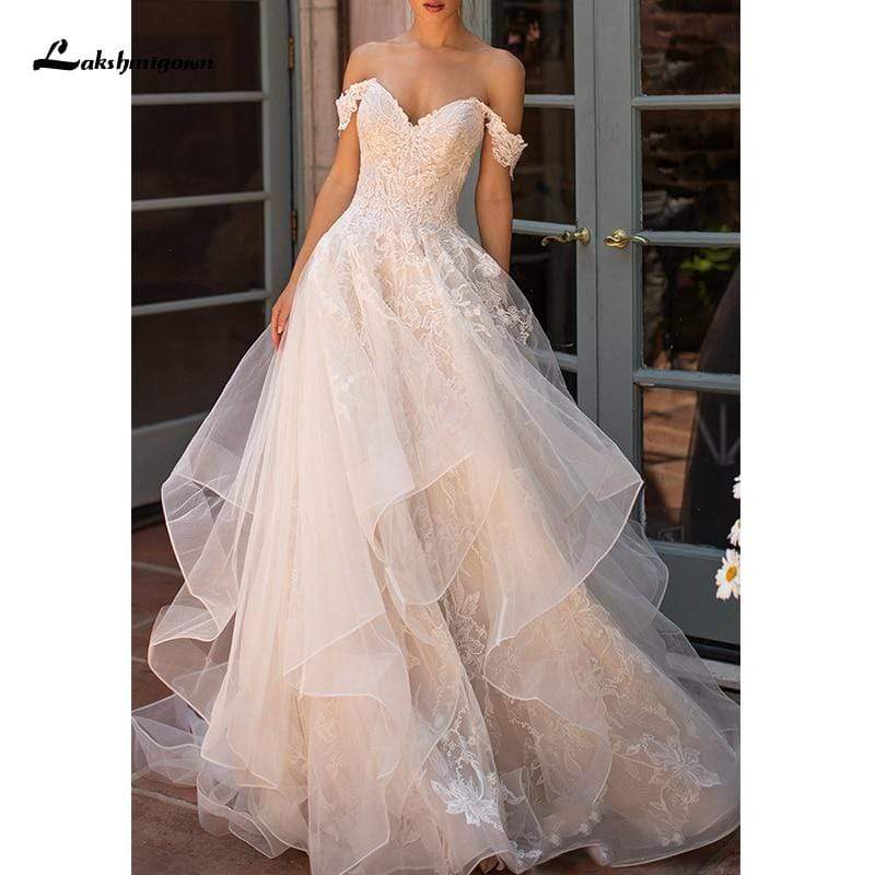 NumberSea Off Shoulder A-Line Wedding Dress Sweetheart Court Train