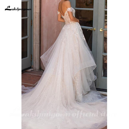 NumberSea Off Shoulder A-Line Wedding Dress Sweetheart Court Train