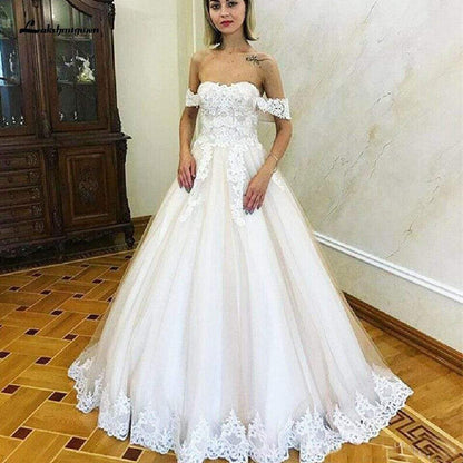 NumberSea Off Shoulder Princess Bridal Gown Vintage Lace Appliques Wedding Dresses