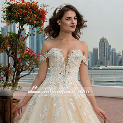 NumberSea Off The Shoulder Lace Wedding Dresses Applique Beading