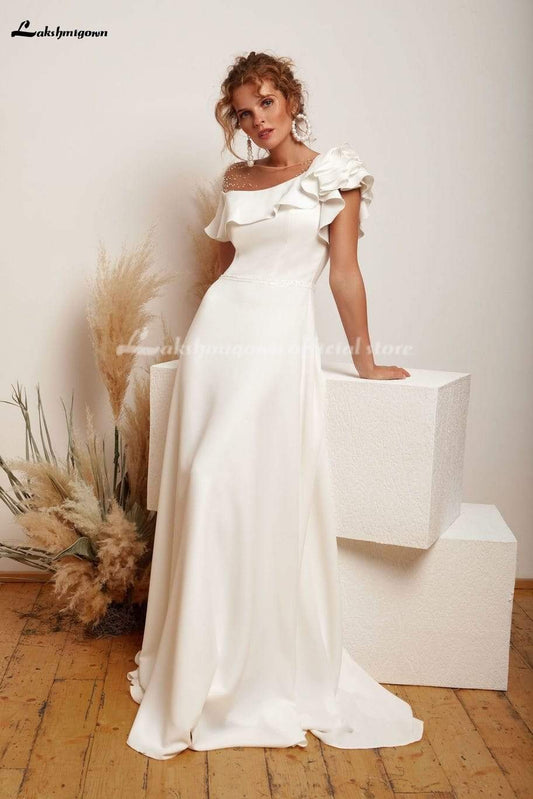 NumberSea One shoulder satin Wedding Dress Elegant A-Line