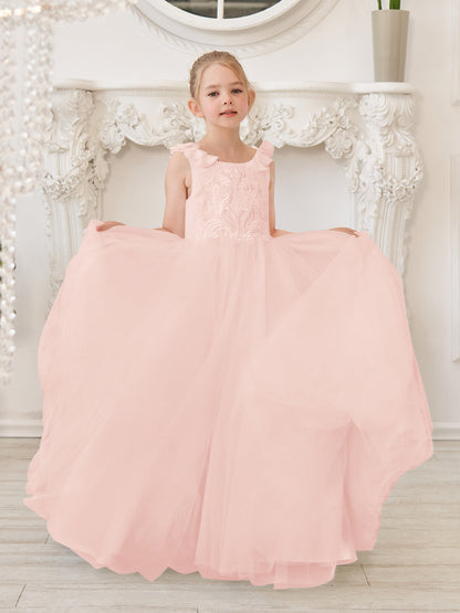 Elegant White Tulle Flower Girl Dress with Sweep Train