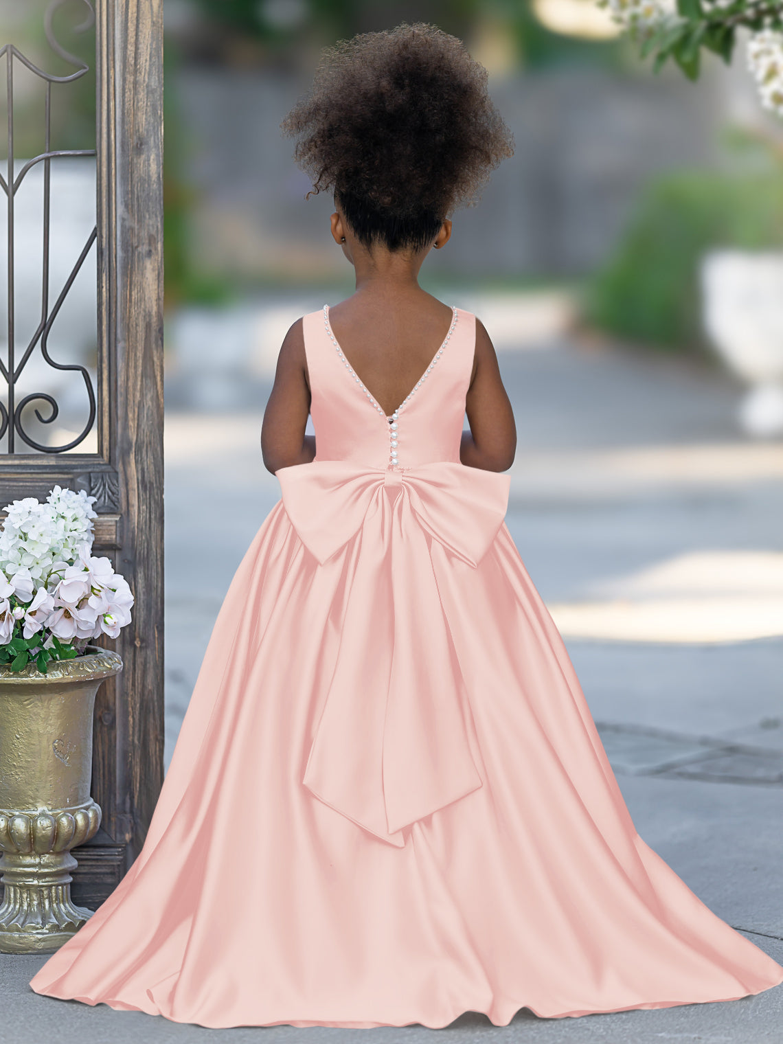 Sleeveless Satin Beaded Neckline and Bow Detail Dress