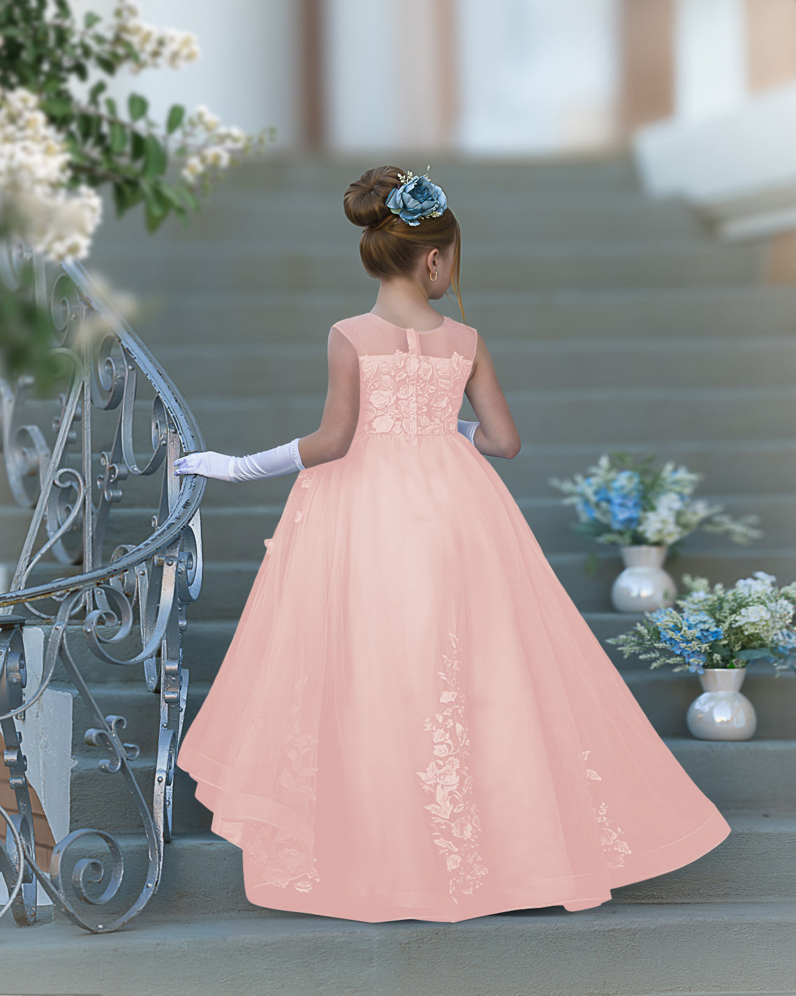 Serenity Princess Ball Gown with Lace Appliques and Butterfly Embellishments