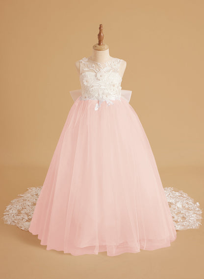 Dream Princess Sleeveless Detachable Train Flower Girl Dress