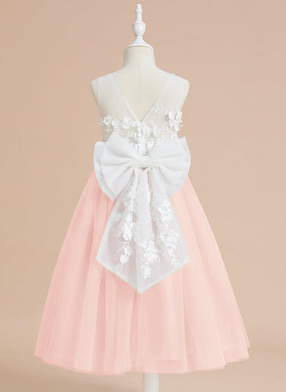 Floral Lace and Large Bow Tea-length Dress