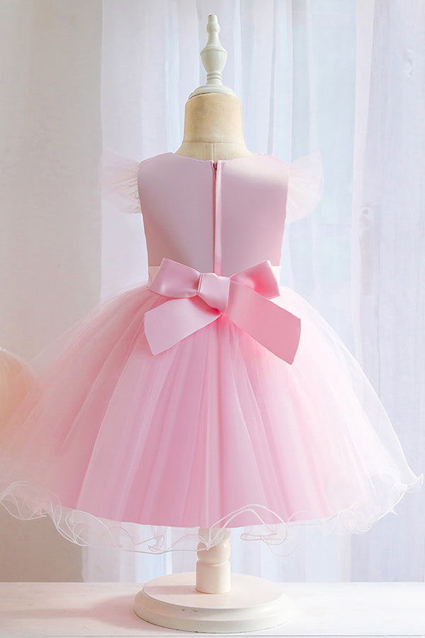 Pink Short Ball Gown Floral Appliques Tulle Flower Girl Dresses