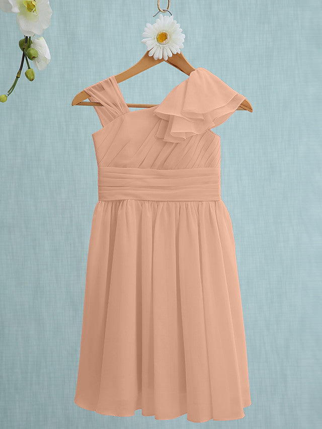 Pink Short Sheath Straps Flower Girl Dresses Chiffon Junior Bridesmaid Dress