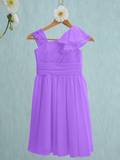 Pink Short Sheath Straps Flower Girl Dresses Chiffon Junior Bridesmaid Dress