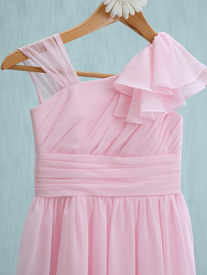 Pink Short Sheath Straps Flower Girl Dresses Chiffon Junior Bridesmaid Dress