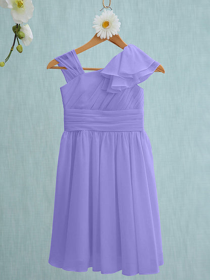 Pink Short Sheath Straps Flower Girl Dresses Chiffon Junior Bridesmaid Dress