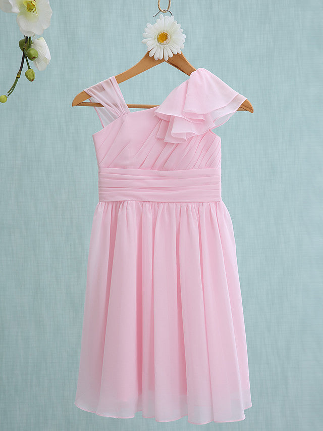 Pink Short Sheath Straps Flower Girl Dresses Chiffon Junior Bridesmaid Dress