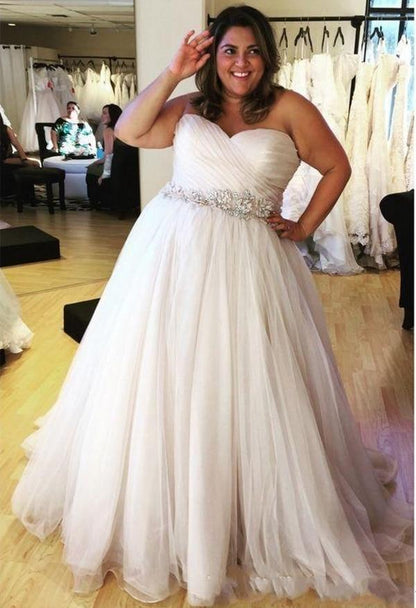 NumberSea Plus size Wedding Dress A-line Sweetheart Pleated Shiny