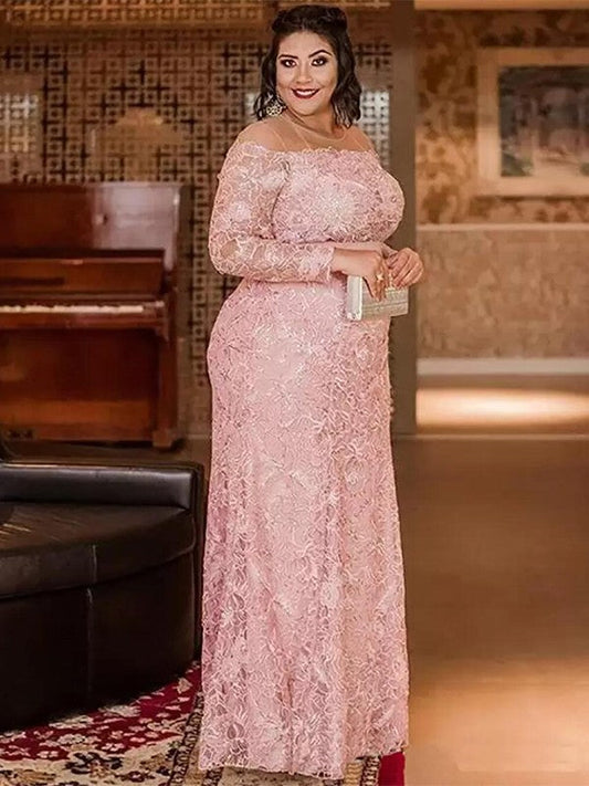 Sheath/Column Lace Applique Scoop Long Sleeves Floor-Length Mother of the Bride Dresses