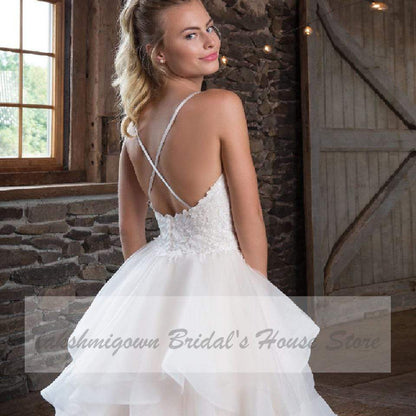 NumberSea Princess A Line Organza Wedding Dress Spaghetti Straps