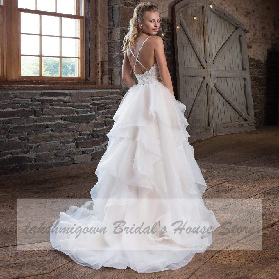 NumberSea Princess A Line Organza Wedding Dress Spaghetti Straps