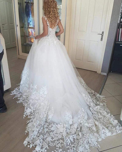 NumberSea Princess Ball Gown Lace White Wedding Dresses