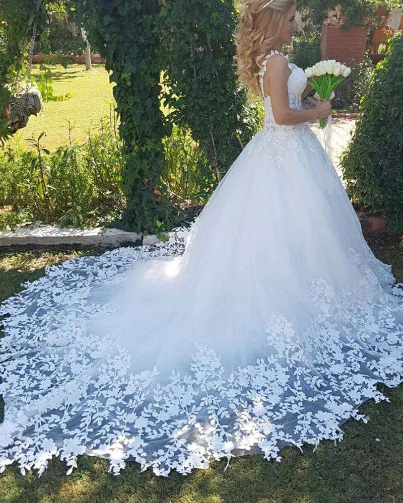 NumberSea Prinzessin Ballkleid Spitze Weiß Brautkleider