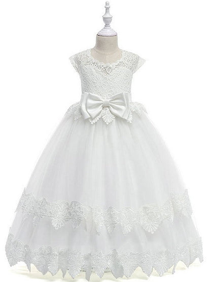 Princess Ball Gown Tulle Cap Sleeve Jewel Neck Wedding Party Flower Girl Dresses