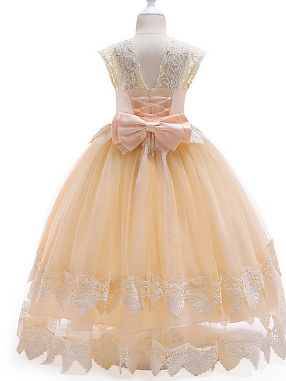 Princess Ball Gown Tulle Cap Sleeve Jewel Neck Wedding Party Flower Girl Dresses