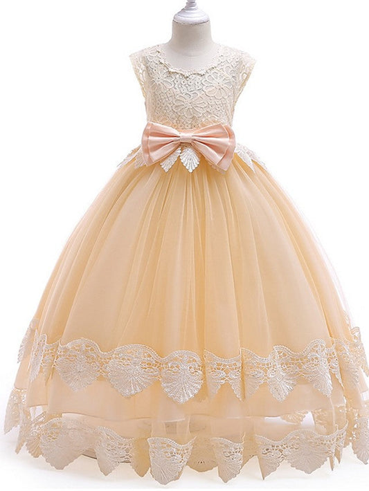 Princess Ball Gown Tulle Cap Sleeve Jewel Neck Wedding Party Flower Girl Dresses