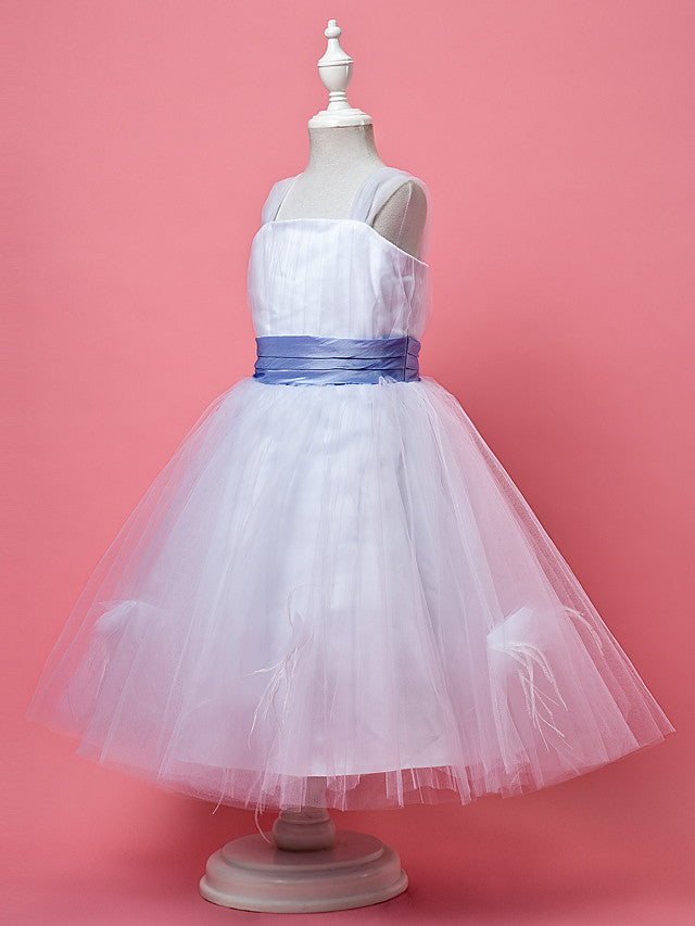 Princess Knee Length Tulle Sleeveless Straps Flower Girl Dresses